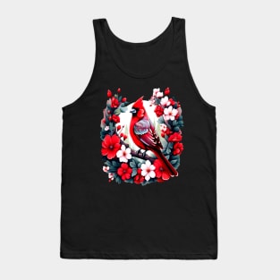 Cute Northern Cardinal Surrounded by Vibrant Spring Flowers Tank Top